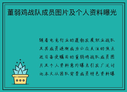 董弱鸡战队成员图片及个人资料曝光